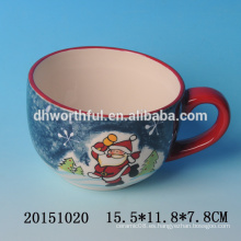 2016 venta directa de fábrica de la fábrica de cerámica tazas de café de Navidad con santa pintura